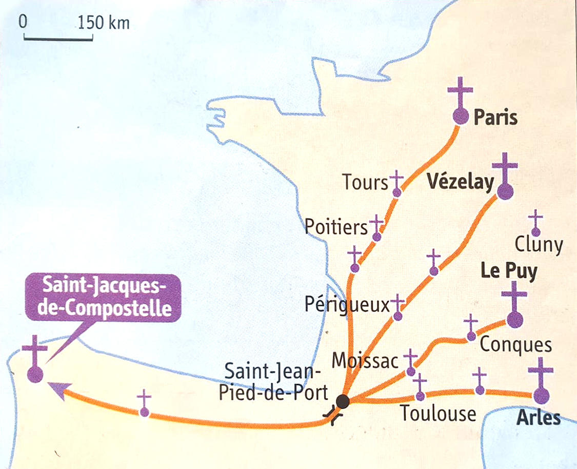 Carte des chemins de Saint-Jacques-de-Compostelle